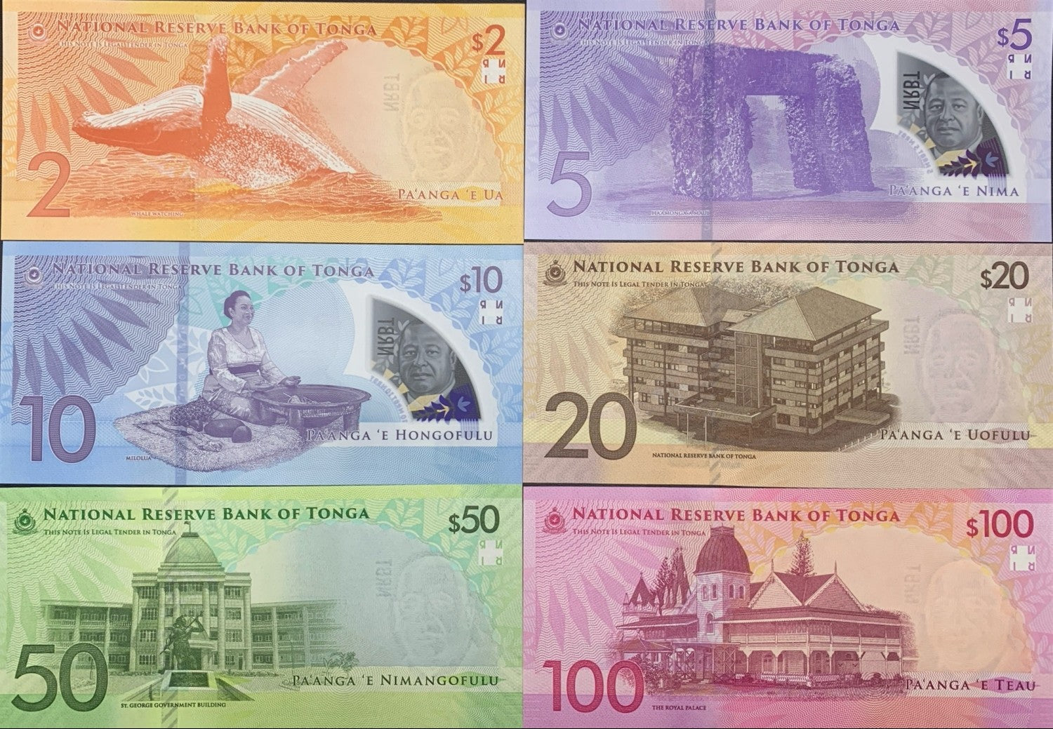Tonga 2-100 Pa'anga 2023 P 50-55 Paper Polymer UNC Set 6 p Match LOW No. 181 W/F