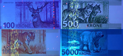 Norway TEST NOTE Animal Tiger Polar Bear Wolf Deer COMM Notes Set 4 pcs UNC