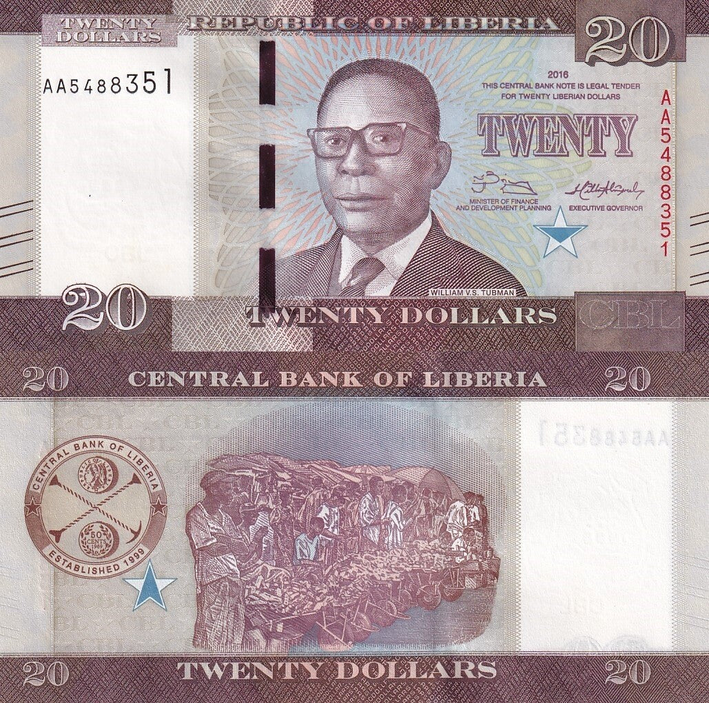 Liberia 20 Dollars 2016 P 33a UNC