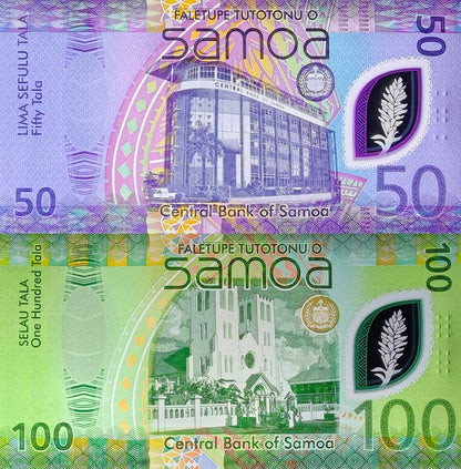 Samoa 50 100 Tala 2025 P New Issue Polymer UNC Set 2 pcs Matching No.