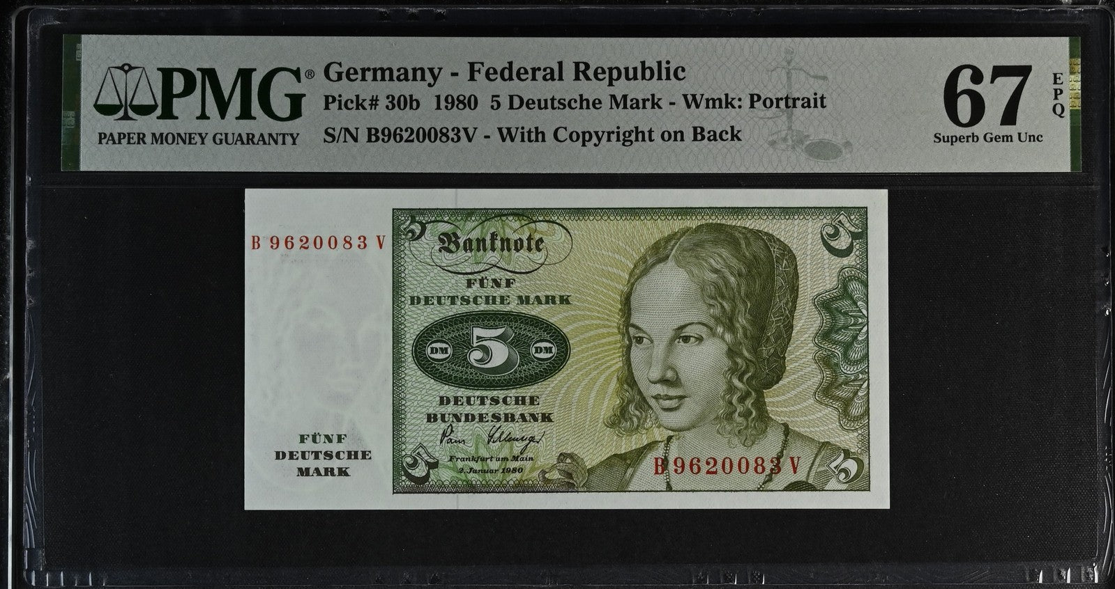 Germany Federal Republic 5 Deutsche Mark 1980 P 30b UNC PMG 67 EPQ 3rd TOP POP