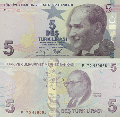 Turkey 5 Turk Lirasi 2009/2022 P 222 UNC 1/5 Bundle Lot 20 pcs