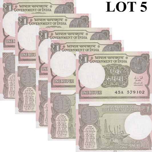 India 1 Rupee 2015 P 117a UNC 1/20 Bundle Lot 5 pcs
