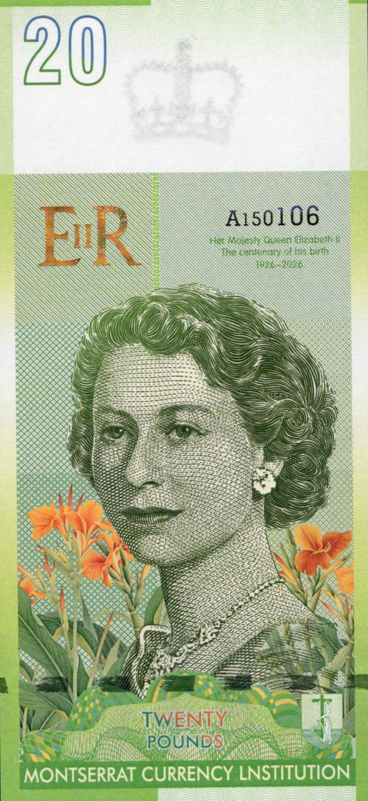 East Caribbean States 2022 MONTSERRAT 20 £ TEST NOTE QUEEN ELIZABETH II UNC