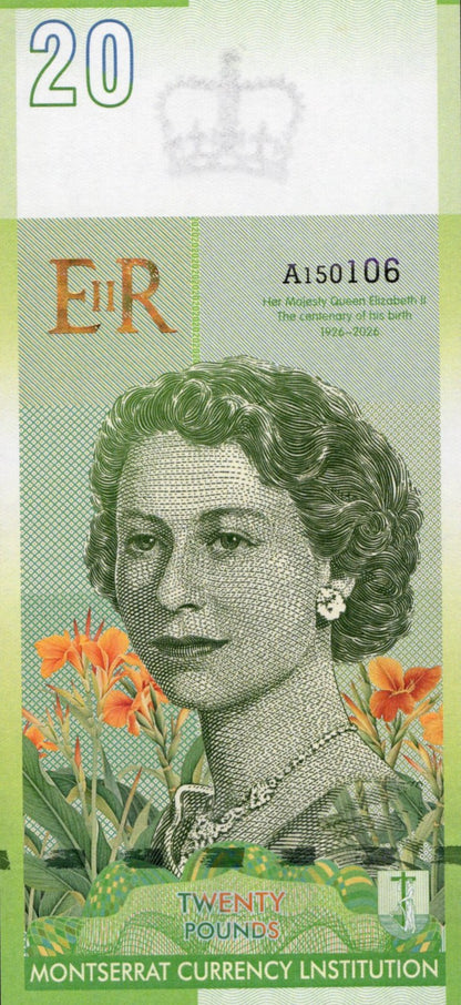 East Caribbean States 2022 MONTSERRAT 20 £ TEST NOTE QUEEN ELIZABETH II UNC