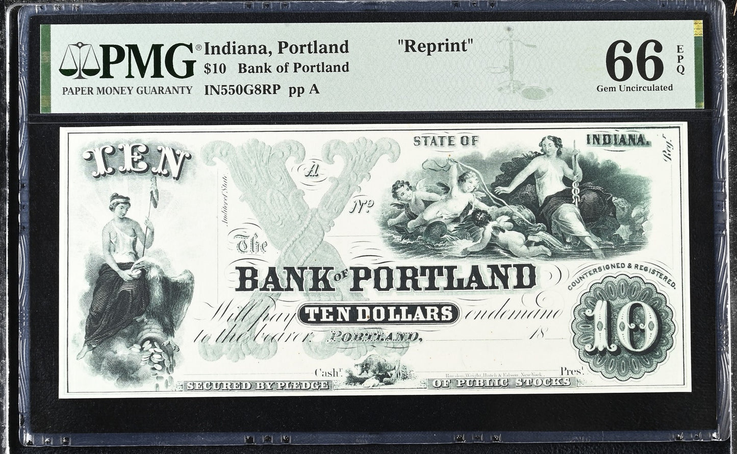 Indiana Portland Reprint 1-10$ Obsolete Bank Note UNC PMG 66 EPQ Set 4 pcs
