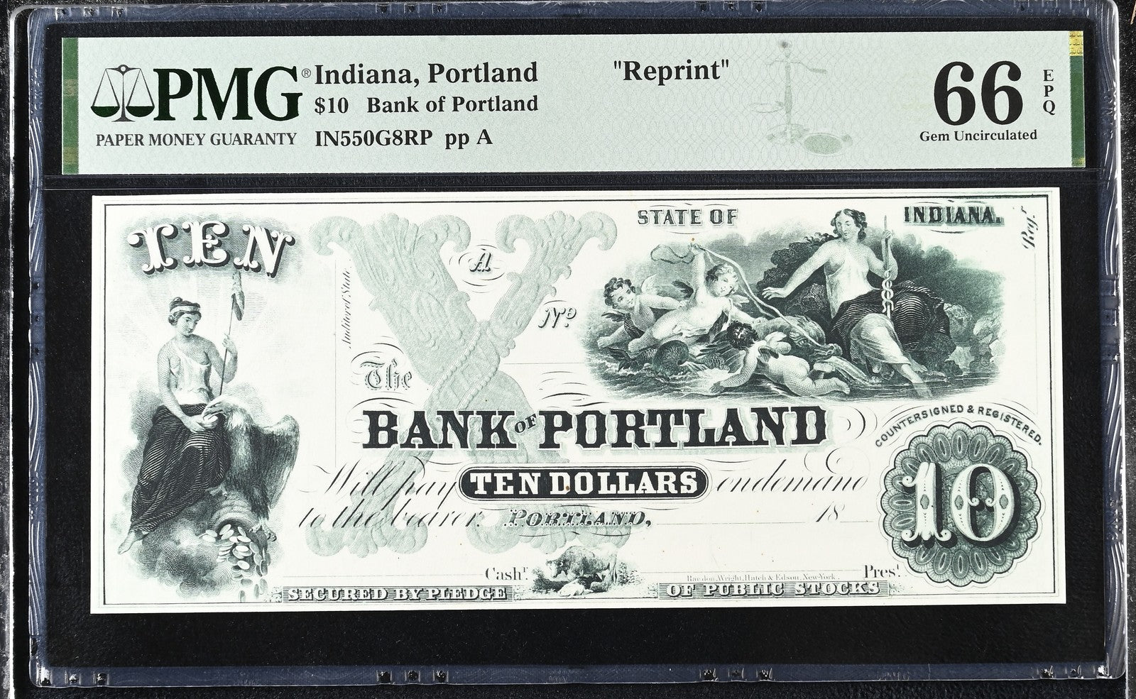 Indiana Portland Reprint 1-10$ Obsolete Bank Note UNC PMG 66 EPQ Set 4 pcs