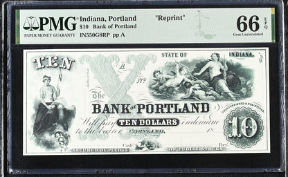 Indiana Portland Reprint 1-10$ Obsolete Bank Note UNC PMG 66 EPQ Set 4 pcs