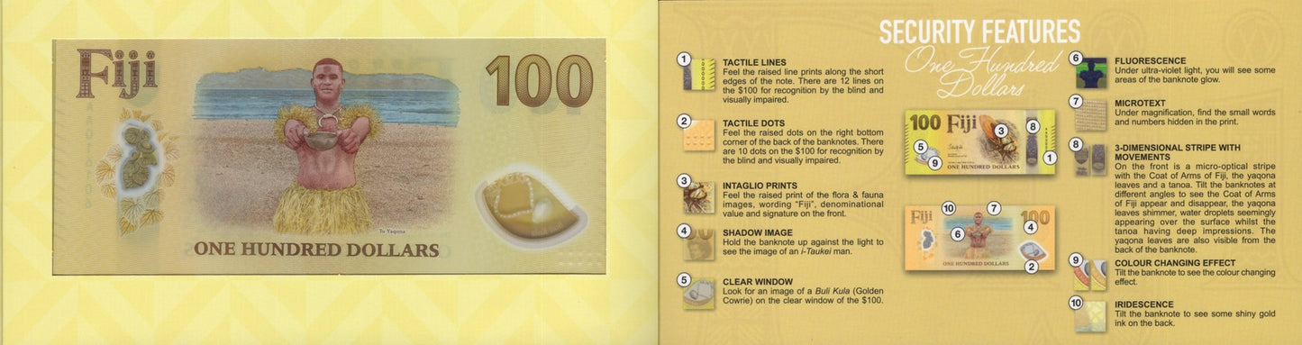 Fiji 100 Dollars 2026 P New Polymer Design UNC AA Prefix With Folder