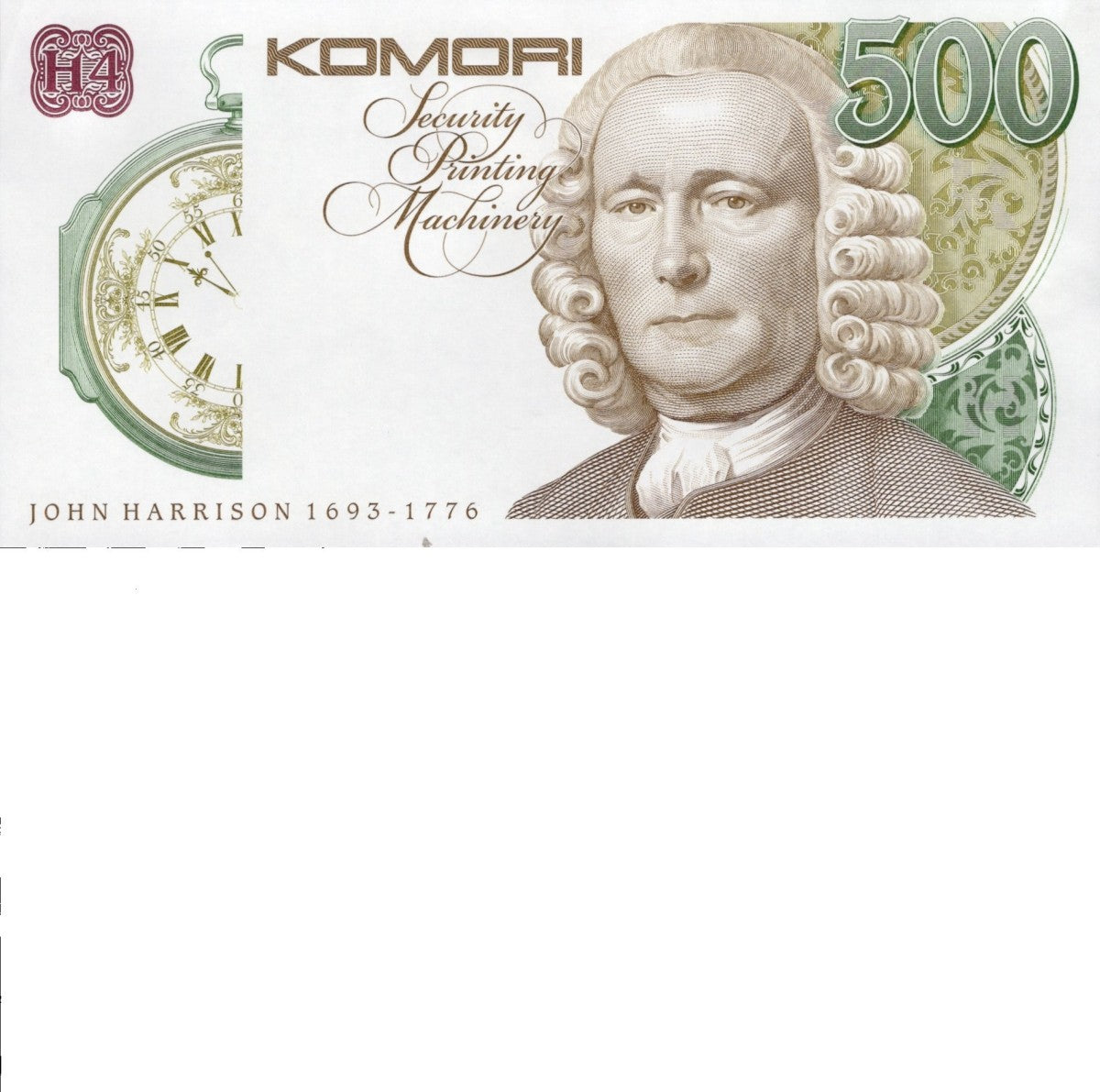 Komori (JPN) TEST NOTE 500 Units John Harrison Type B UNC 1/20 Bundle Lot 5 pcs