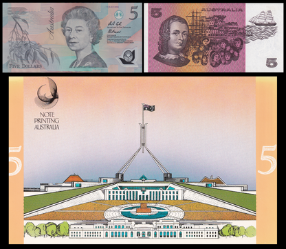 Australia 5 Dollars 1991-1992 P 44g 50b Polymer UNC Set 2 pcs With Folder