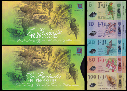 Fiji 5-100 $ 2026 P New Polymer Design UNC Set 5 pcs AA Prefix Match LOW S/N W/F