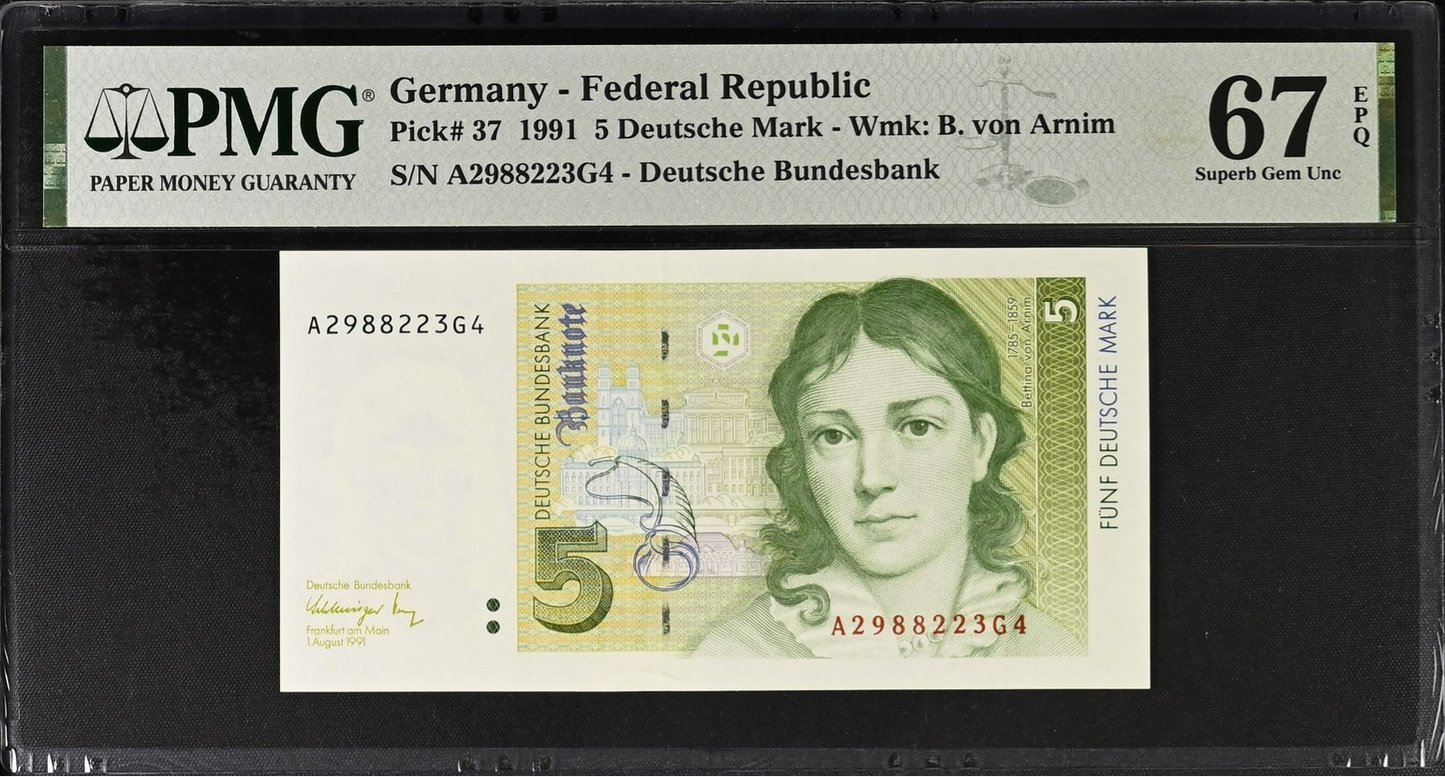 Germany Federal Republic 5 Deutsche Mark 1991 P 37 UNC PMG 67 EPQ
