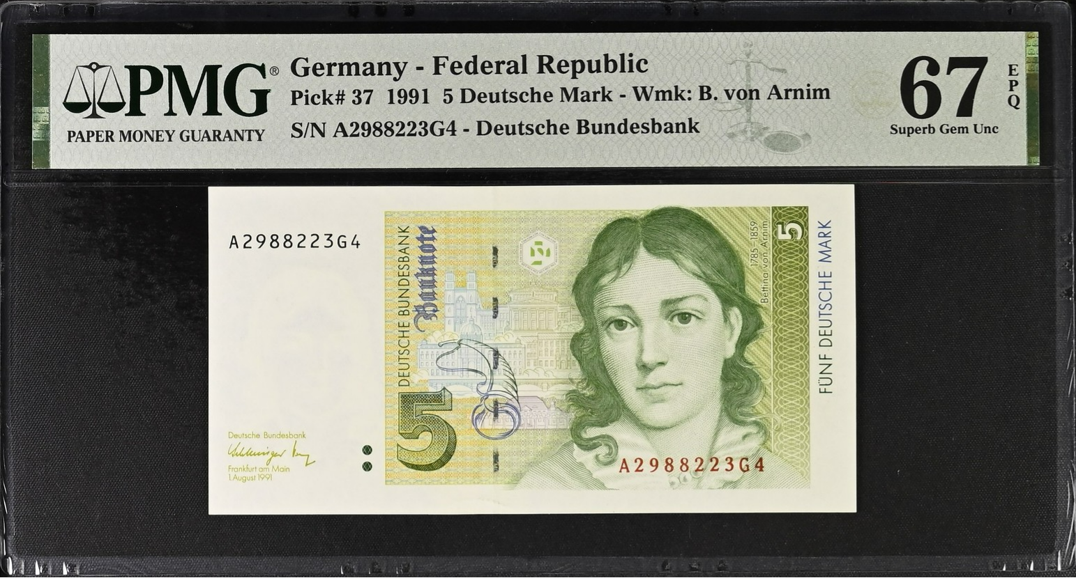 Germany Federal Republic 5 Deutsche Mark 1991 P 37 UNC PMG 67 EPQ