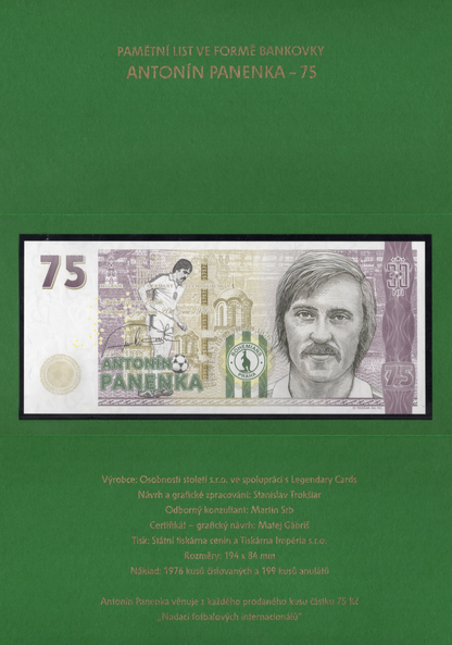 Czech Republic 75 Unit 1976 COMM. Antonin Panenka UNC LOW S/N 000XXX With Folder