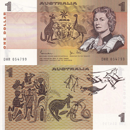 Australia1 Dollar 1974-1983 P 42 QEll Random Sign UNC 1/20 Bundle Lot 5 pcs