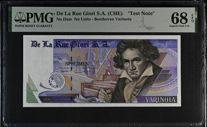 De La Rue Giori S.A. Test Note Beethoven Varinota UNC PMG 68 EPQ With Out S/N