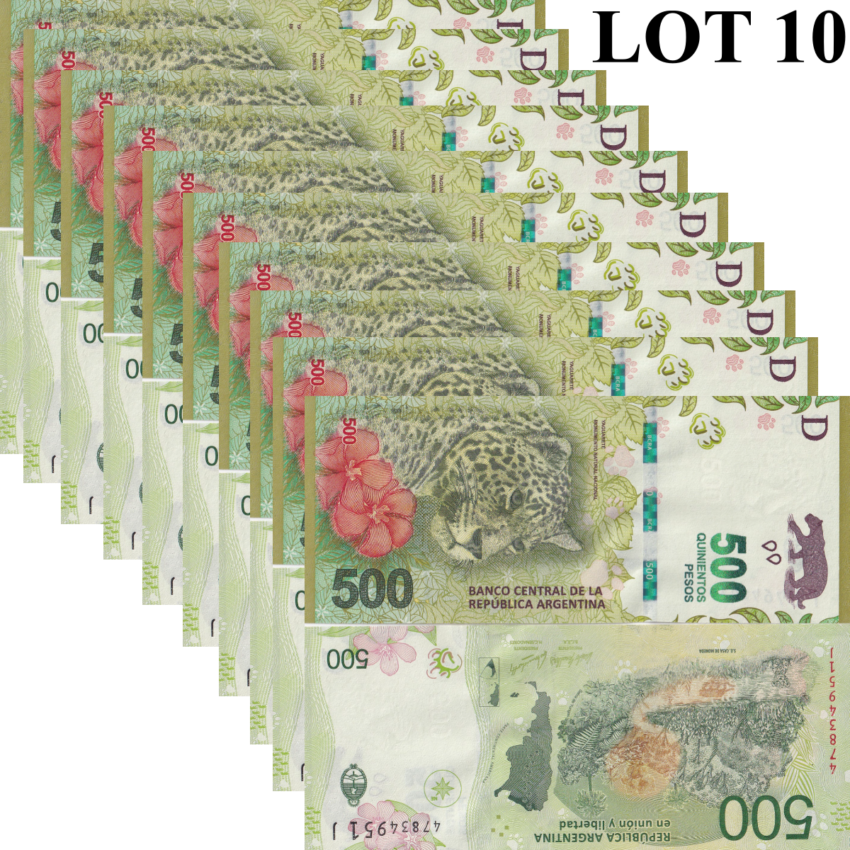 Argentina 500 Pesos ND 2016 P 365 UNC 1/10 Bundle Lot 10 pcs