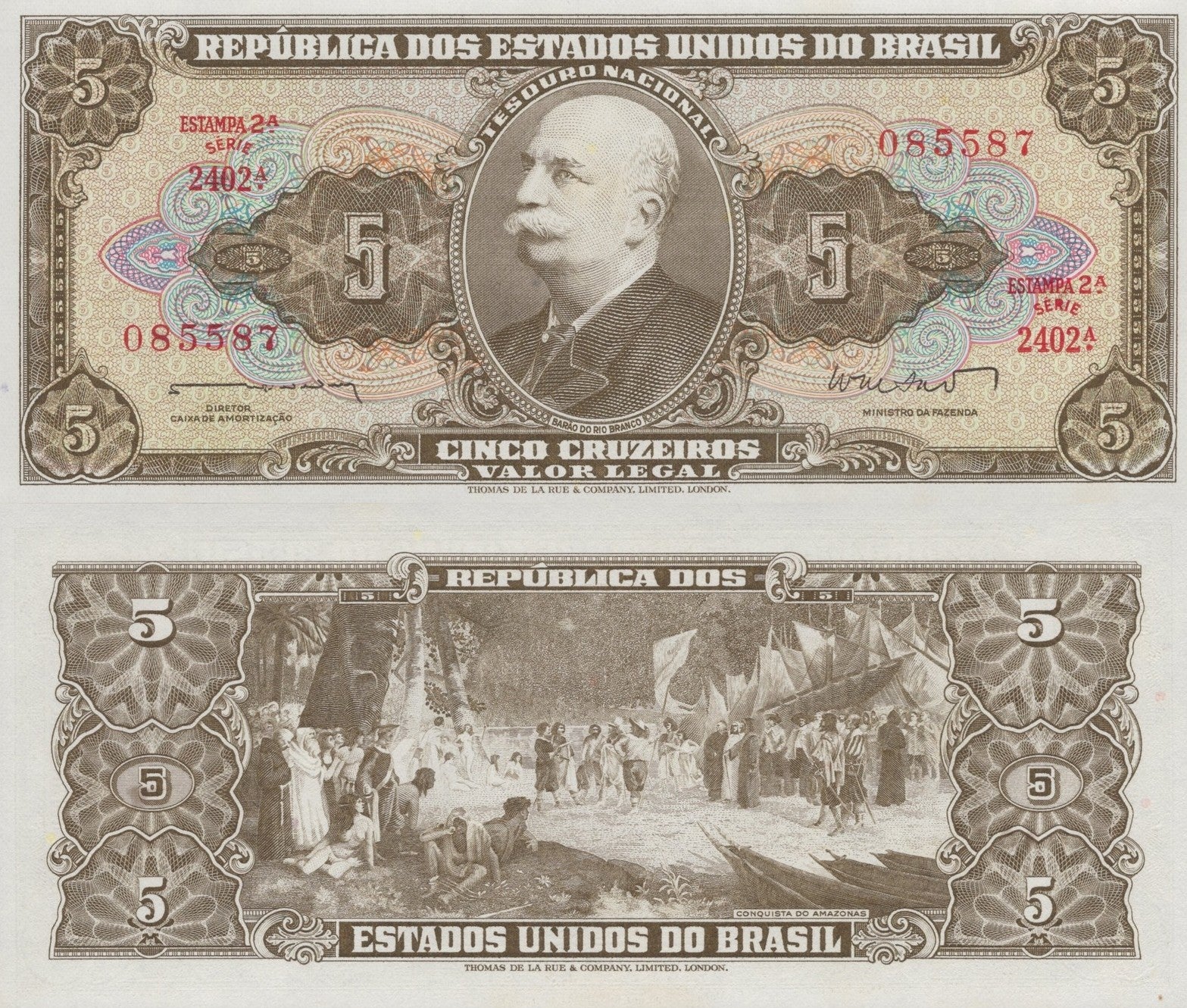 Brazil 5 Cruzeiros 1962-1964 P 176a UNC WITH TONE