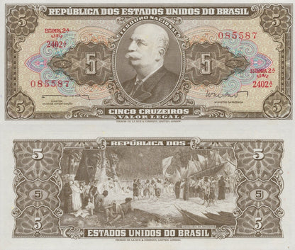 Brazil 5 Cruzeiros 1962-1964 P 176a UNC WITH TONE