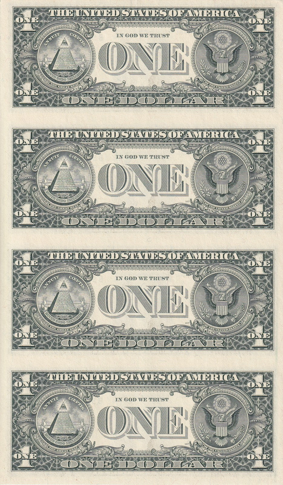 United States USA 1 Dollar 1999 P 504 "B" New York NY UNC UNCUT 4 IN 1