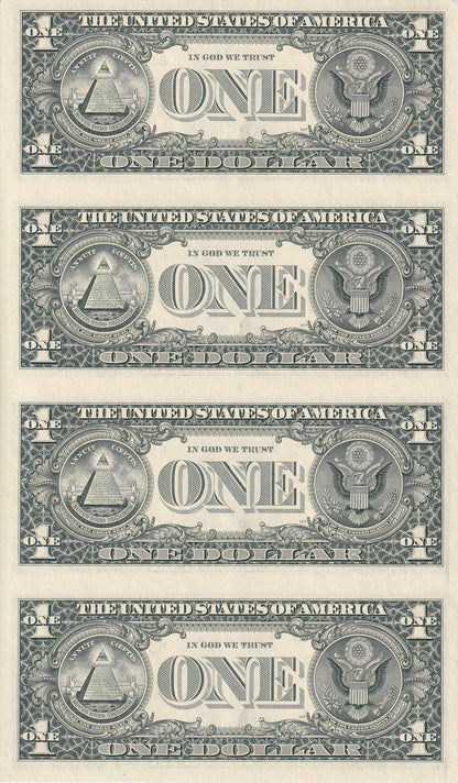 United States USA 1 Dollar 1999 P 504 "B" New York NY UNC UNCUT 4 IN 1
