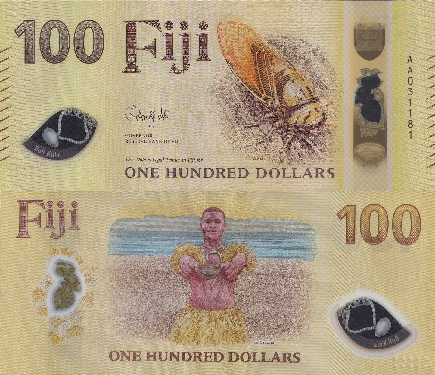 Fiji 100 Dollars 2026 P New Design Polymer AA Prefix UNC