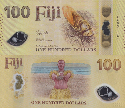 Fiji 100 Dollars 2026 P New Design Polymer AA Prefix UNC