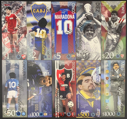 Diego Maradona Test Note 2020 Argentina FIFA World Cup UNC Set 10 pcs Specimen