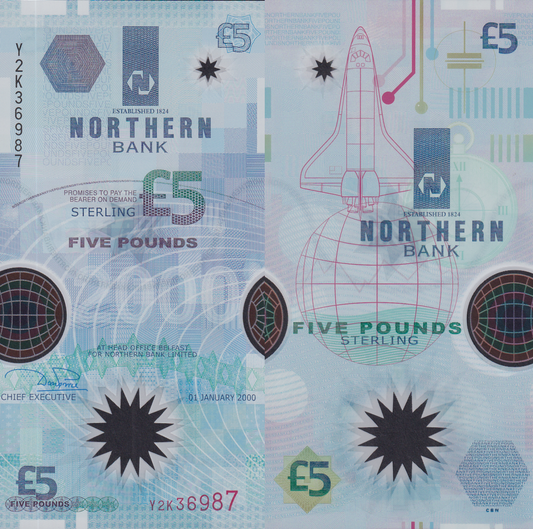 Northern Ireland 5 Pounds 2000 P 203b Polymer UNC Northern Bank COMM. Y2K Prefix