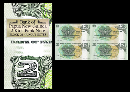 Papua New Guinea 2 Kina ND (1989-1991) P 5c UNC UNCUT 4 IN 1 With Folder