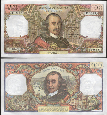 France 100 Francs 1977 P 149f Random Signatures AU-EF WITH HOLE