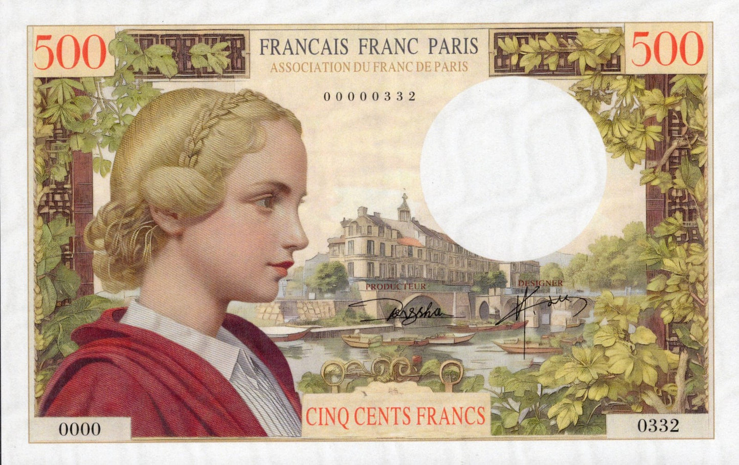 France TEST NOTE 500 Francs Francais Franc Paris Commemorative Banknote UNC