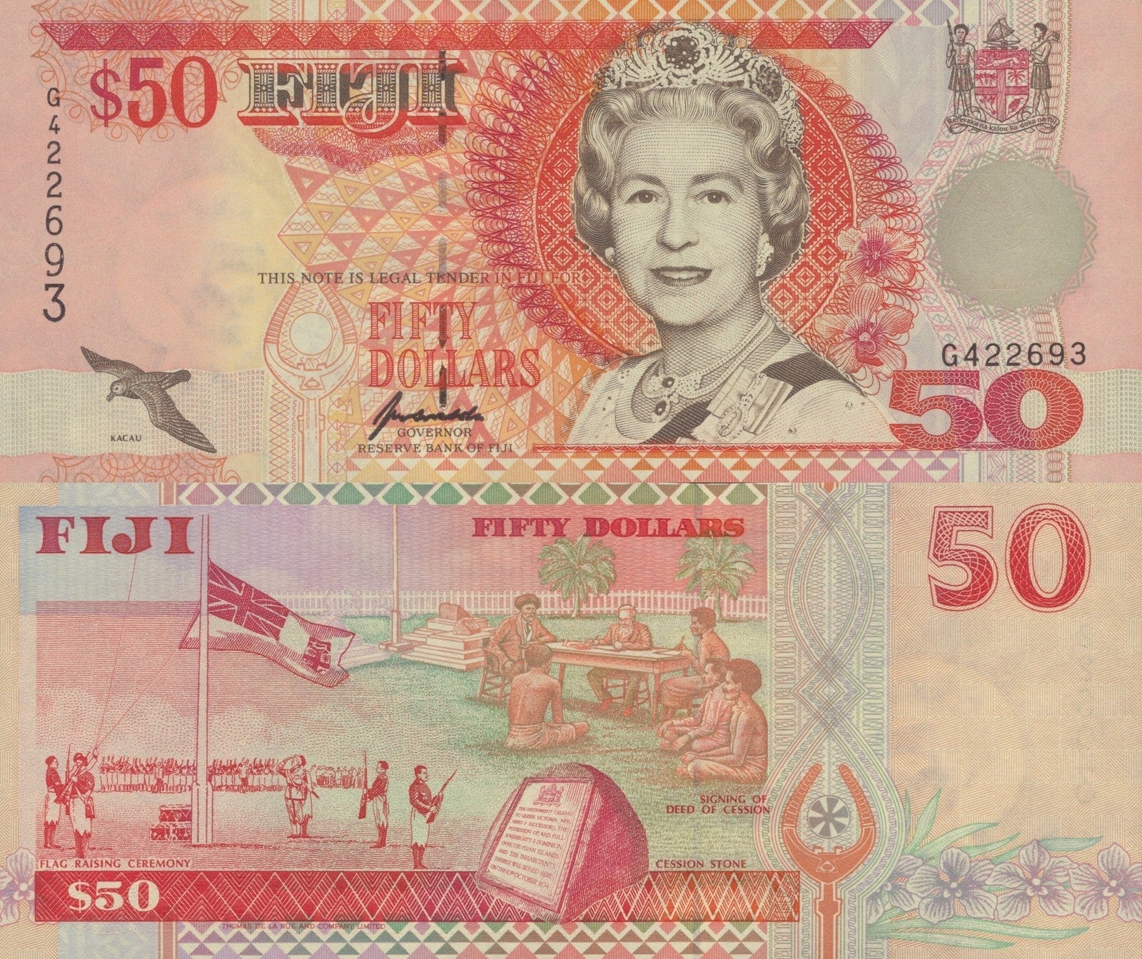 Fiji 50 Dollars ND 1996 P 100 Queen Elizabeth II UNC