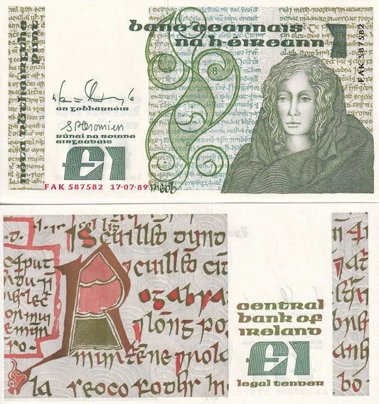 Ireland 1 Pound 1989 P 70d UNC Central Bank of Ireland