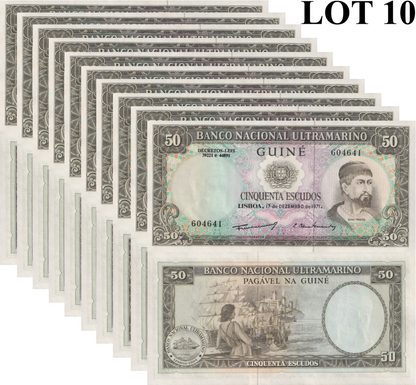 Portuguese guinea 50 Escudos 1971 P 44 UNC 1/10 Bundle Lot 10 pcs