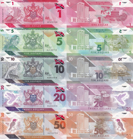 Trinidad and Tobago 1-50 Dollars 2020 P 60-64 Polymer UNC Set 5 pcs