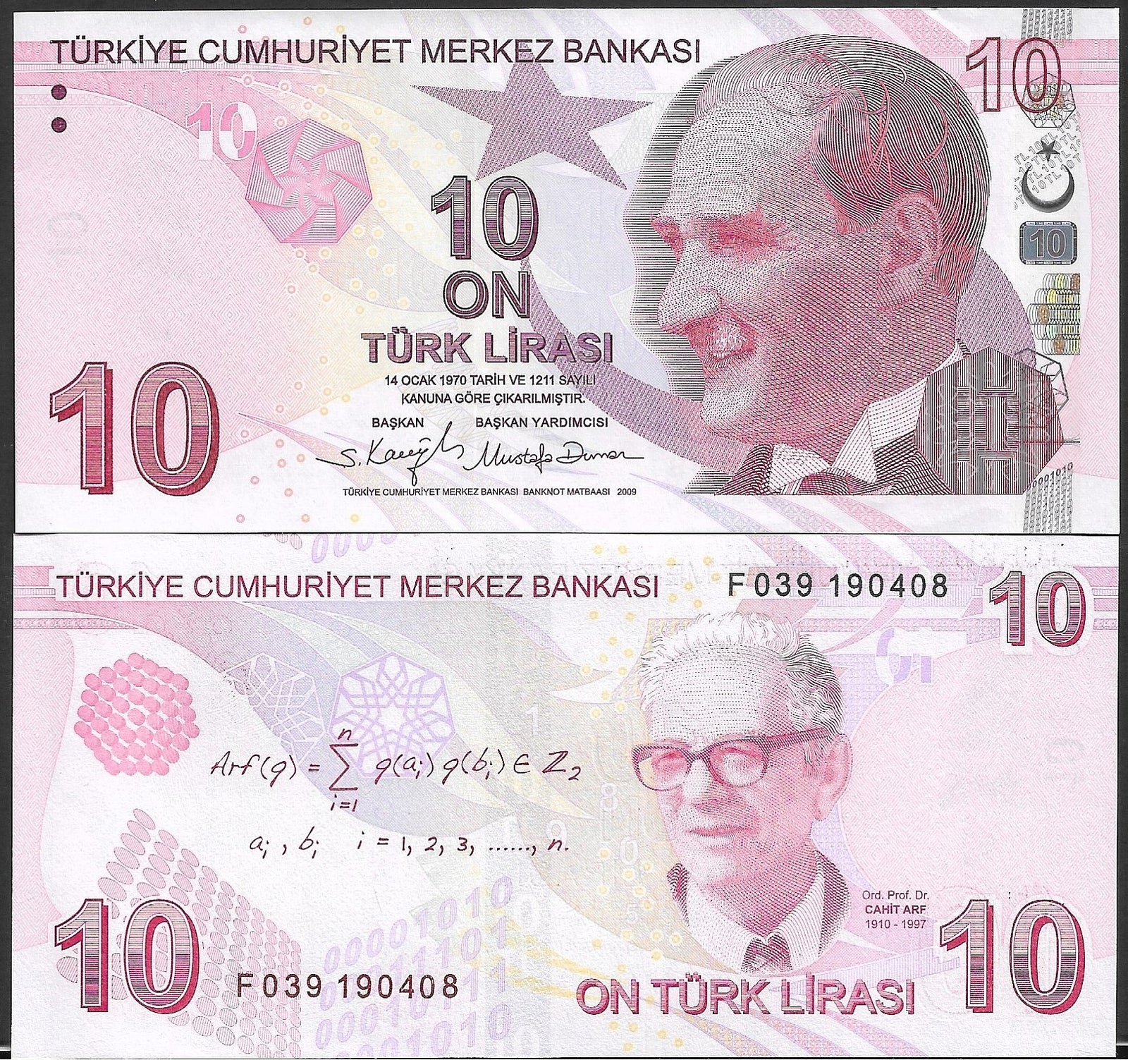 Turkey 10 Turk Lirasi 2009 P 223 UNC Random Sign 1/10 Bundle LOT 10 pcs