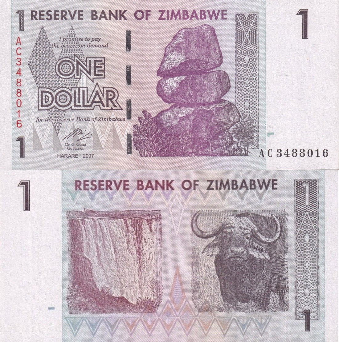 Zimbabwe 1 Dollar 2007 P 65 UNC