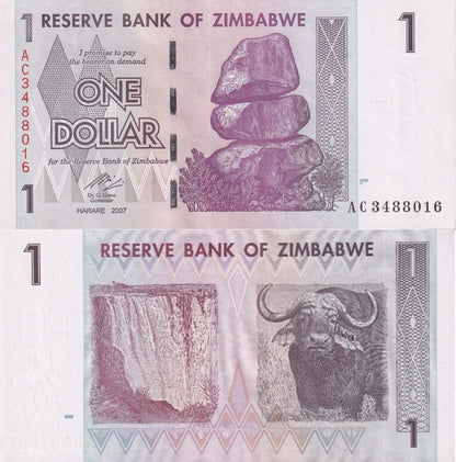 Zimbabwe 1 Dollar 2007 P 65 UNC