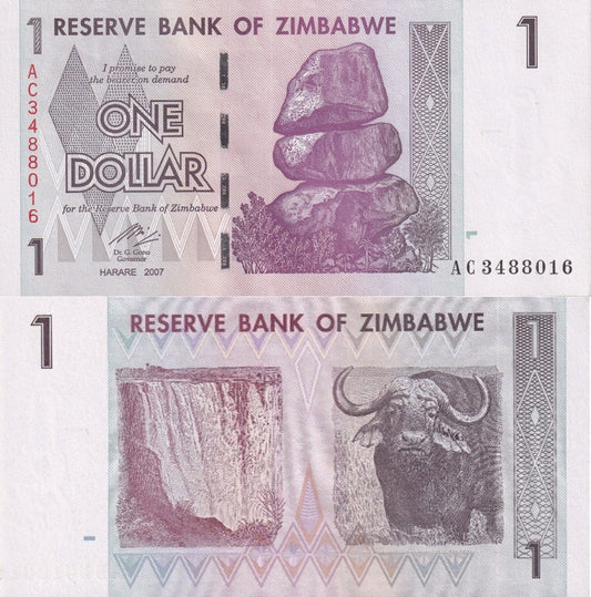 Zimbabwe 1 Dollar 2007 P 65 UNC