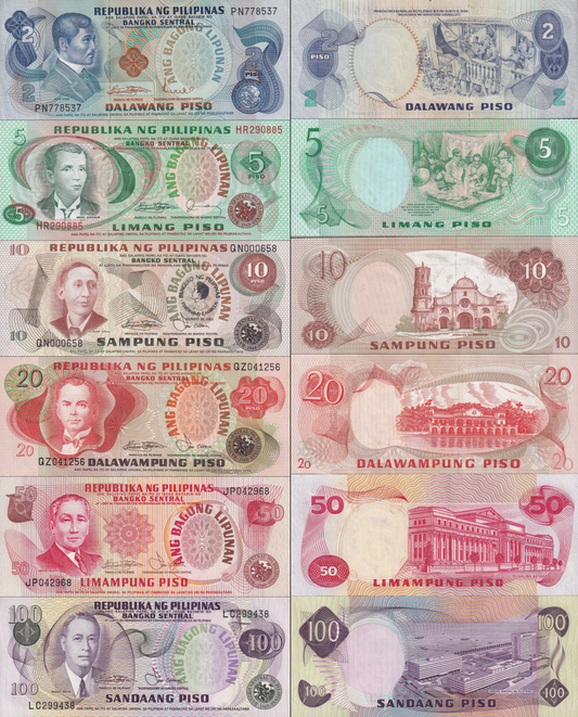 Philippines 2 5-100 ND 1970-78 P 152 160d 162-164 167 Minor Foxing UNC Set 6 pcs