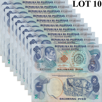 Philippines 2 Piso 1981 P 166a UNC COMM. MINOR FOXING 1/10 Bundle Lot 10 pcs