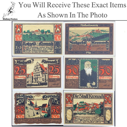 Germany Notgeld KRONACH 25 50 Pfennig 1921 Set 6 pcs