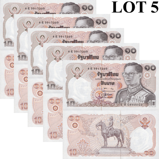 Thailand 10 Baht ND 1980 P 87 UNC 1/20 Bundle Lot 5 pcs