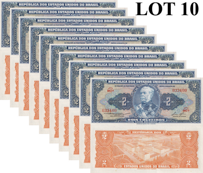 Brazil 2 Crvzeiros  ND 1954-1958 P 151 UNC 1/10 Bundle Lot 10 pcs