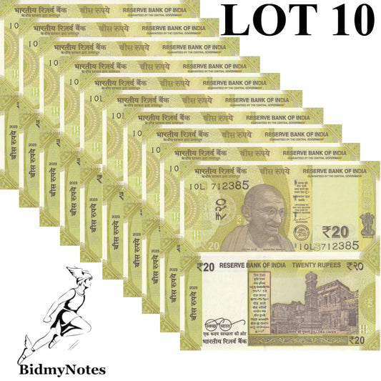 India 20 Rupees 2020 P 110 UNC 1/10 Bundle LOT 10 pcs