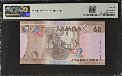 Samoa Commemorative 60 Tala ND (2023) P 46a UNC PMG 66 EPQ LOW S/N 0000036