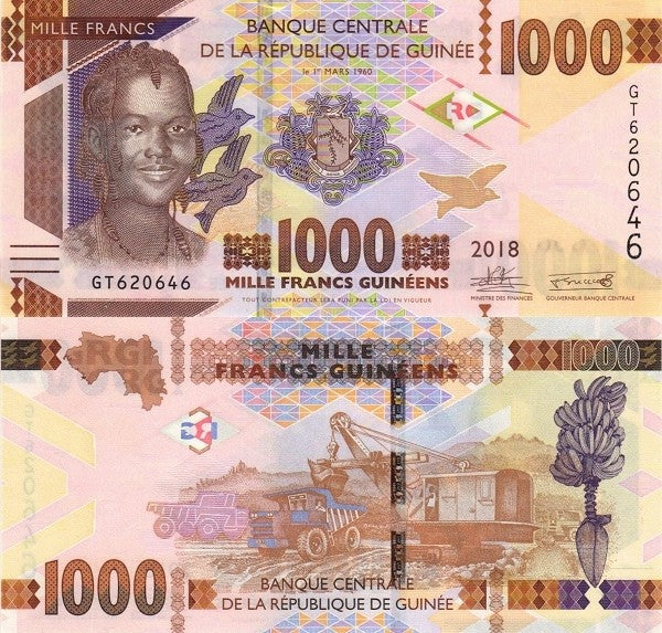Guinea 1000 Francs 2018 P 48 UNC 1/10 Bundle Lot 10 pcs