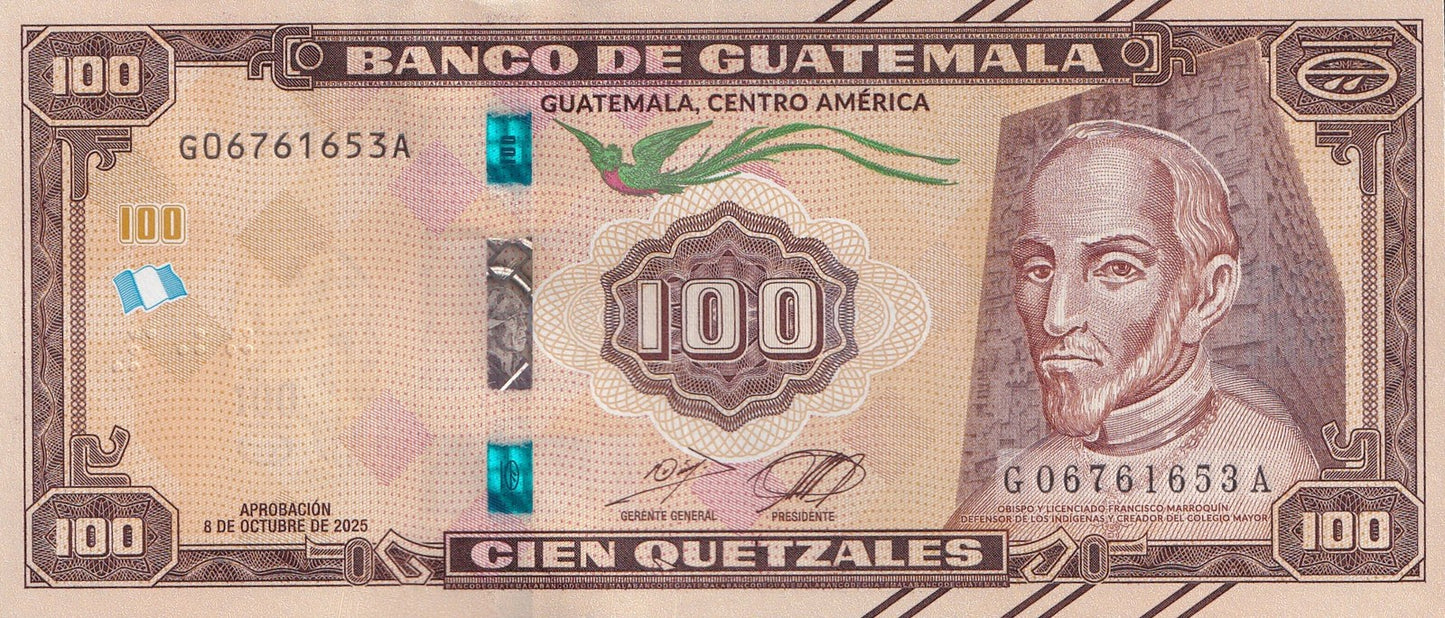 Guatemala 100 Quetzales 2025 2026 P 130 New 80th Ann BDG UNC Commemorative